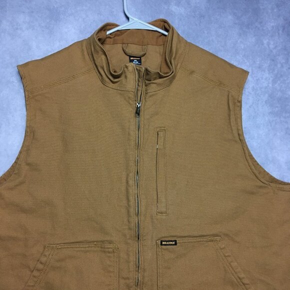 Brahma Mens Canvas Vest size 2XL Brown Quilted Interior Zip Up Front Pockets - Picture 12 of 16